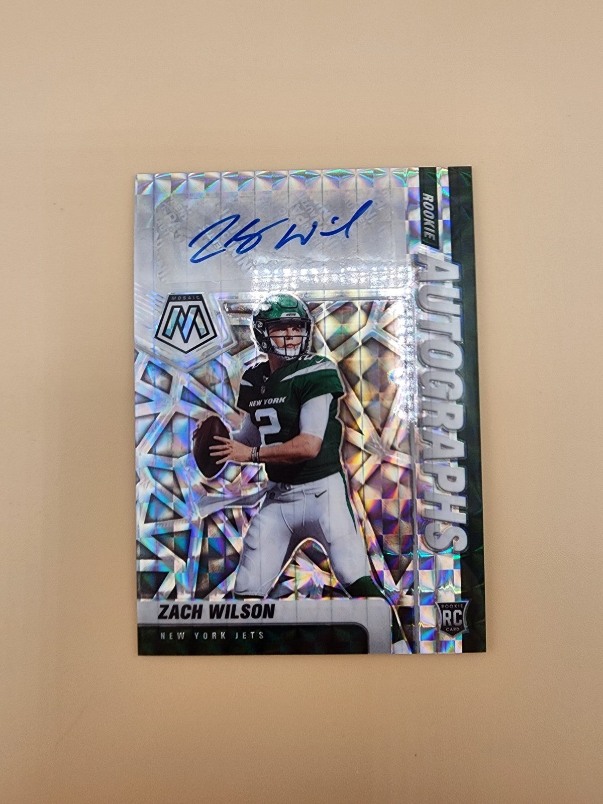 2021 Panini Mosaic Zach Wilson Rookie Autographs Auto Silver Prizm RA-2, NY jets