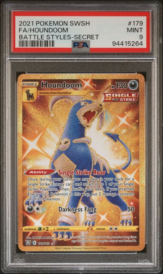 2021 Pokemon Battle Styles Houndoom 179 Gold Secret Rare FA Full Art PSA 9 Mint