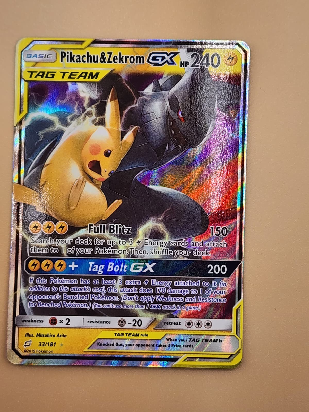 Pikachu & Zekrom GX 33/181 Sm-Team Up Holo Near Mint NM