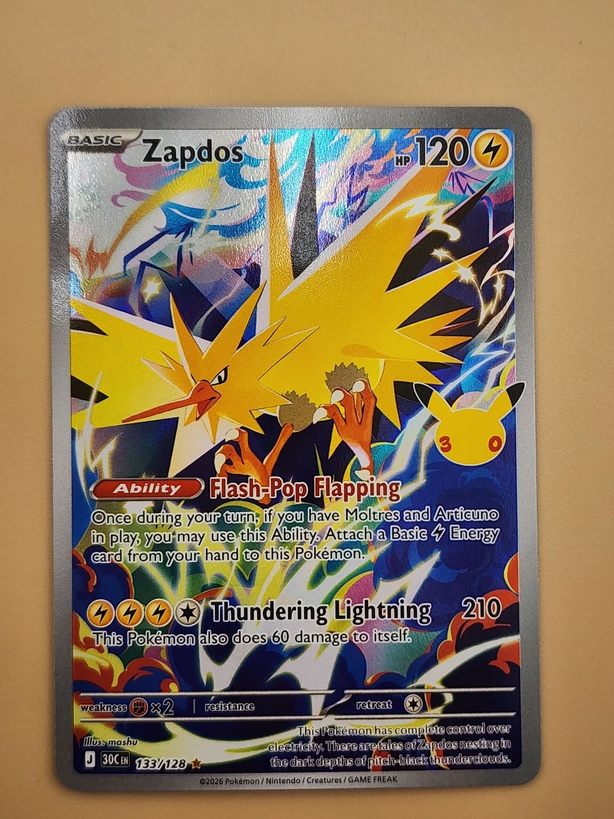 Zapdos 133/128 Me: 30th Celebration Holo Near MInt Nm