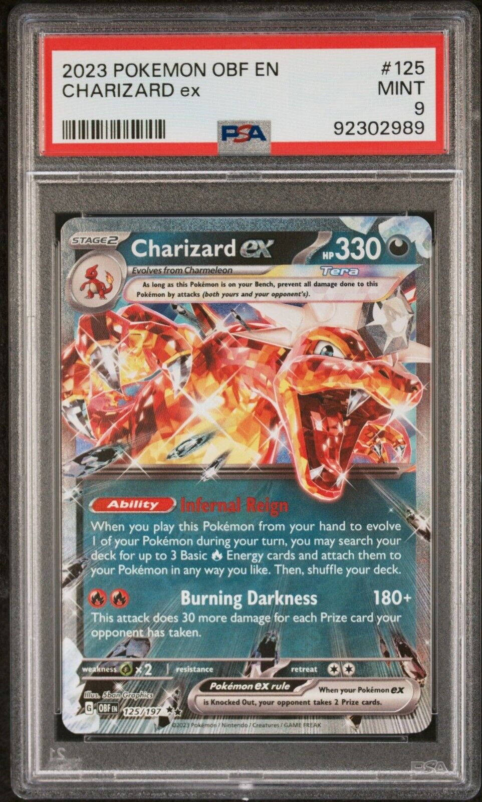 PSA 9 Mint 2023 Pokemon Obsidian Flames Charizard EX #125/197