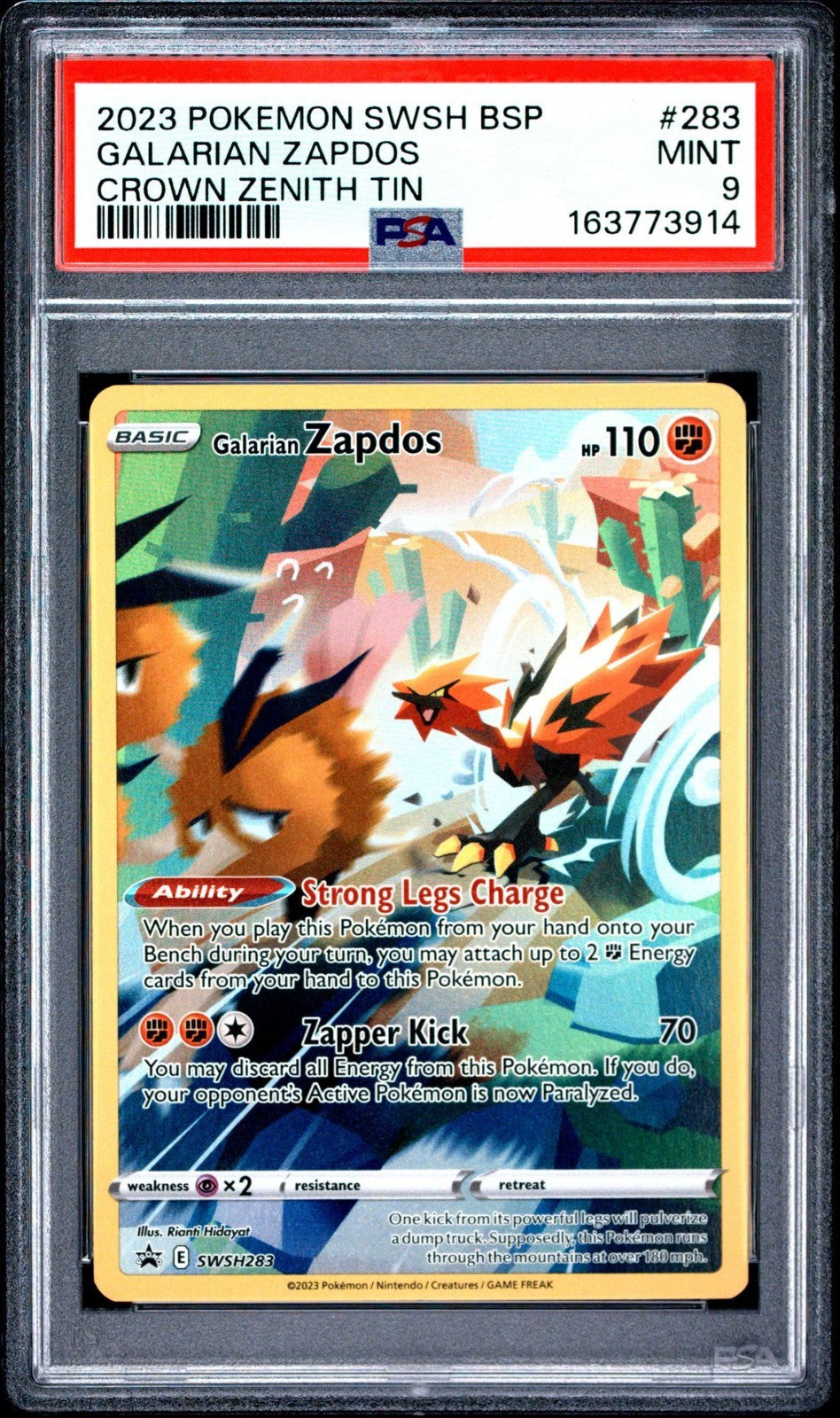 2023 POKEMON SWSH BLACK STAR PROMO CROWN ZENITH TIN #283 GALARIAN ZAPDOS PSA 9