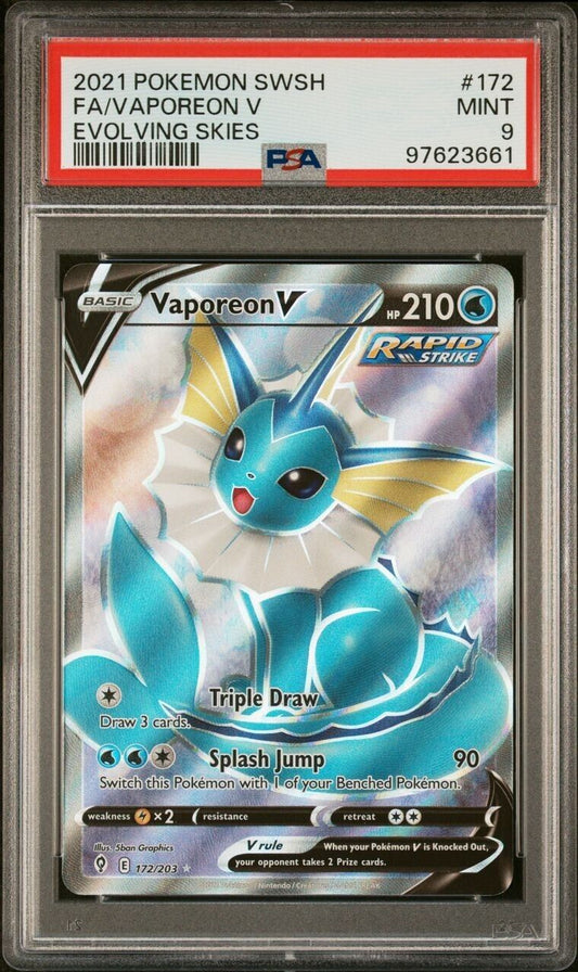 Vaporeon V (Full Art) 172/203 Swsh07: Evolving Skies Holo Psa 9