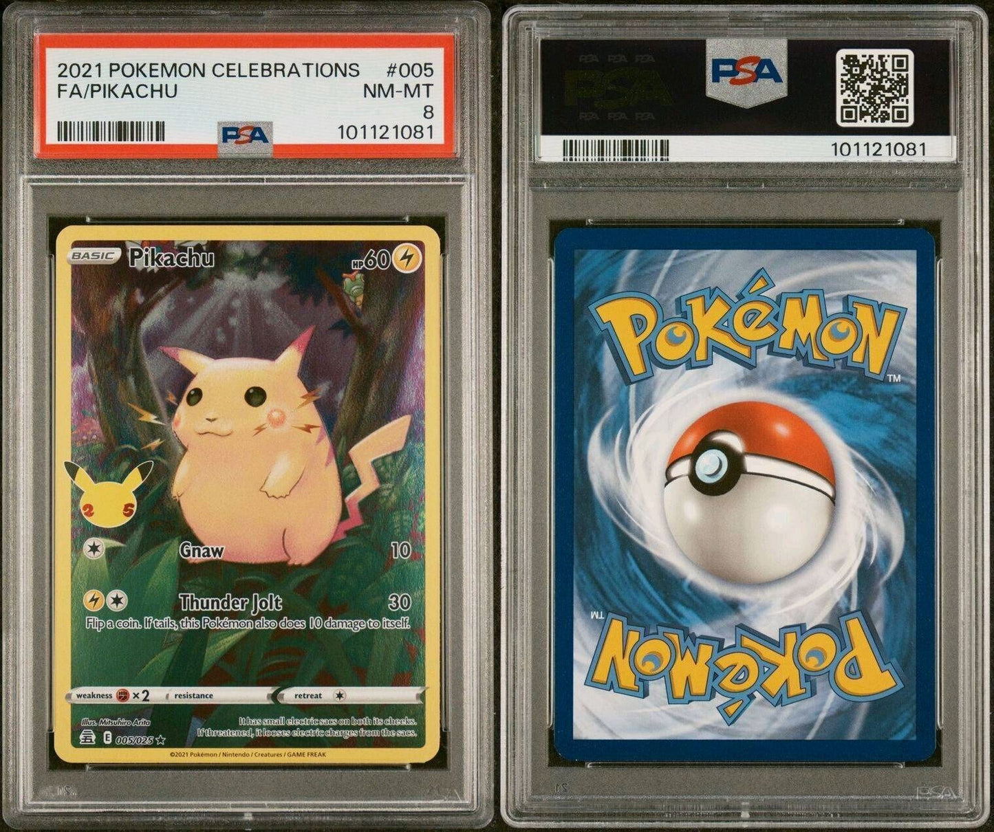 PSA 8 NM-MT Pikachu Celebrations Full Art Holo Pokemon Card 005/025