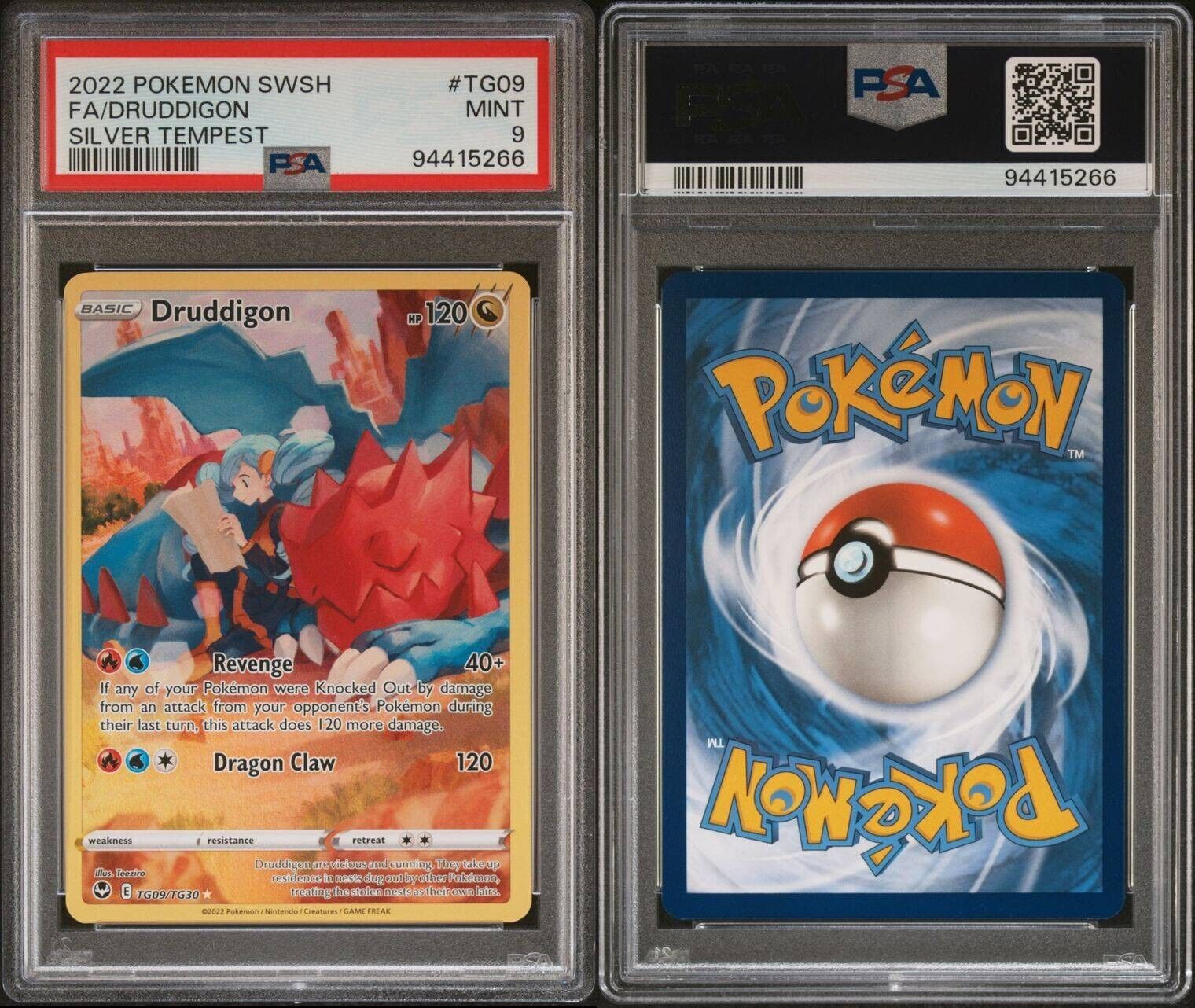 2022 Pokemon Silver Tempest Druddigon TG09 Full Art Ultra Rare PSA 9 Mint