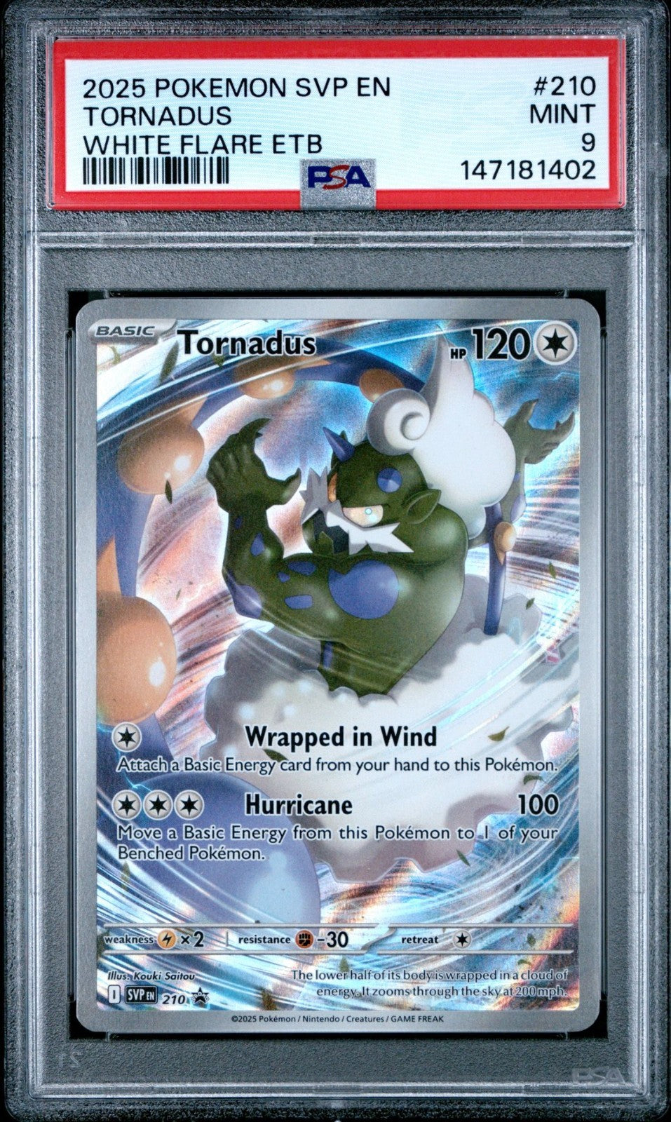 2025 POKEMON SVP EN-SV BLACK STAR PROMO 210 TORNADUS WHITE FLARE ETB PSA 9