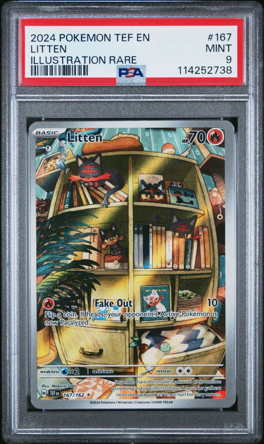 2024 Pokemon SV Temporal Forces Litten #167/162 ILLUSTRATION RARE PSA 9