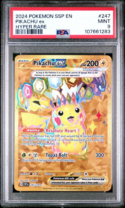 Pikachu ex - Hyper Rare - Surging Sparks - 247/191 - PSA 9 Pokemon