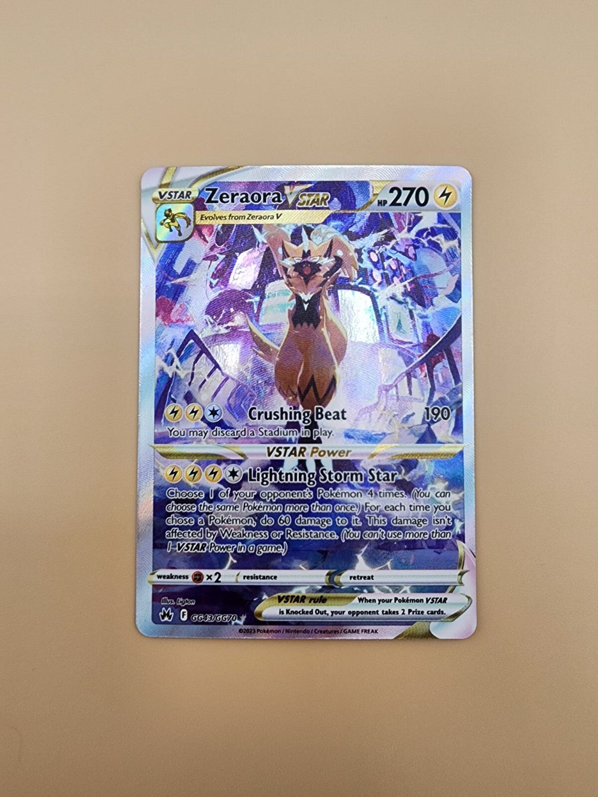 Zeraora VSTAR GG43/GG70 Crown Zenith: Galarian Gallery Holo Near Mint (NM)