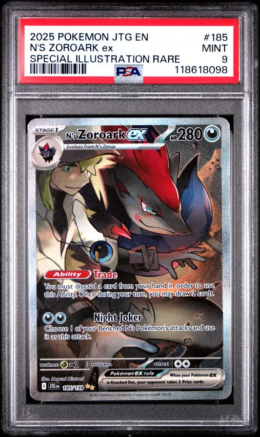 2025 Pokémon JTG EN - N’s Zoroark Ex Special Illustration Rare #185 Mint PSA 9