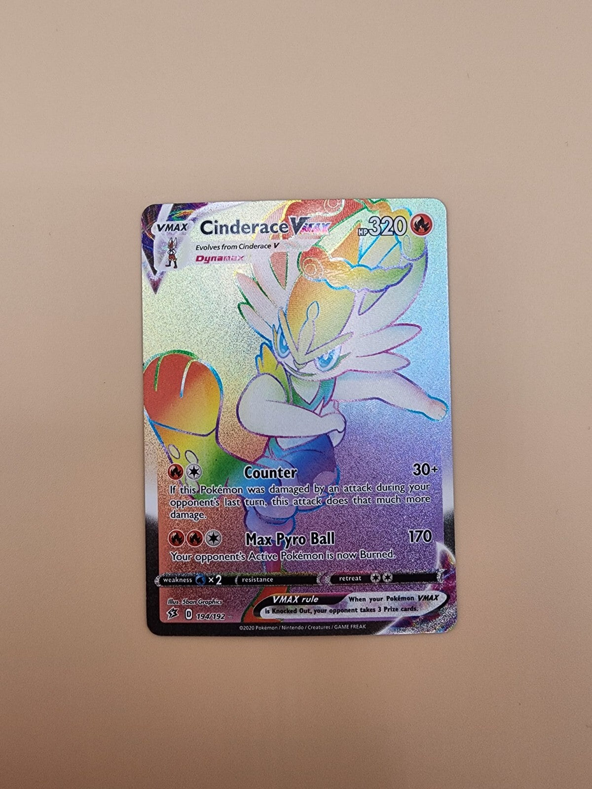 Cinderace VMAX (Secret) 194/192 Swsh02: Rebel Clash Holo Near Mint (NM)