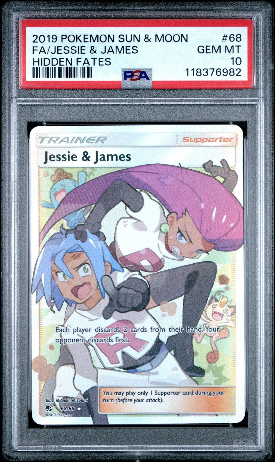 2019 POKEMON SUN & MOON HIDDEN FATES #68 FULL ART/JESSIE & JAMES PSA 10
