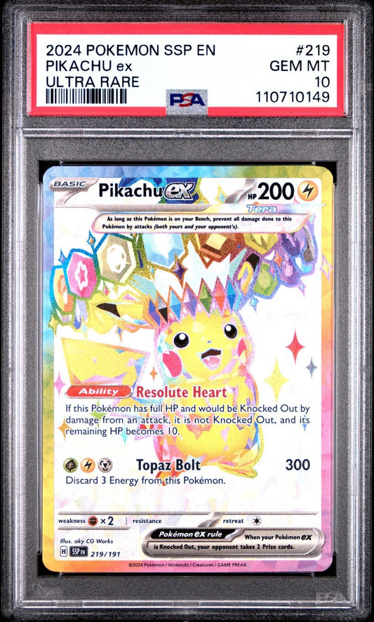 Pikachu ex 219 Surging Sparks Holo PSA 10