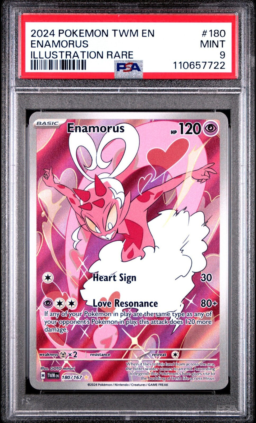 2024 POKEMON TWM EN-TWILIGHT MASQUERADE ILLUSTRATION RARE #180 ENAMORUS PSA 9