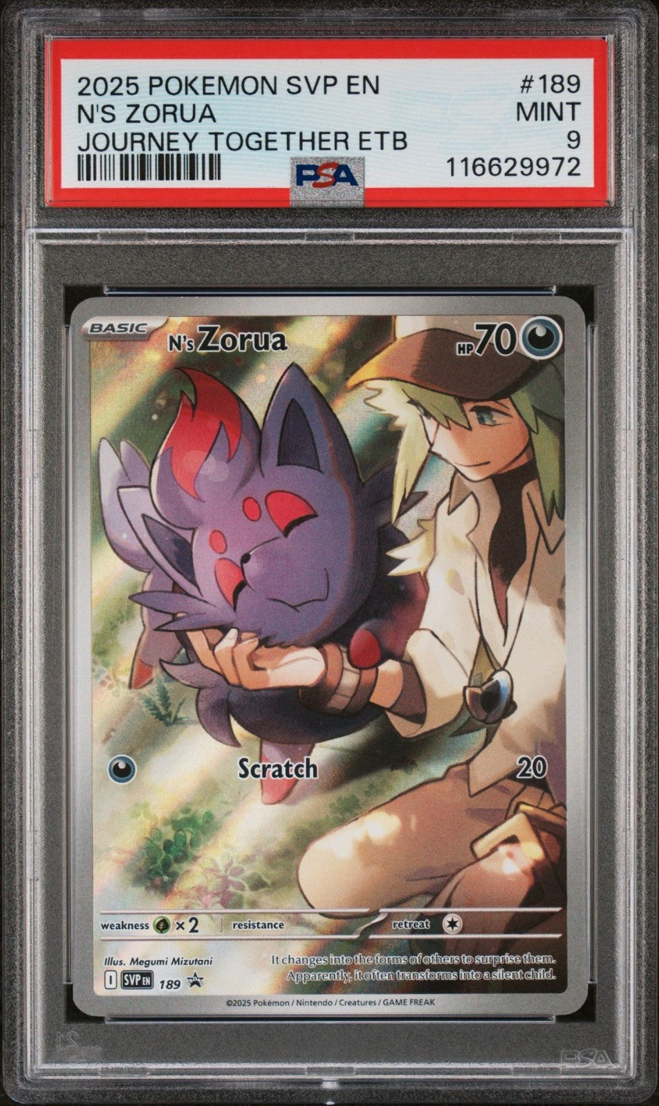 2025 POKEMON SVP EN-SV POKEMON CENTER ETB BLACK STAR PROMO #189 N'S ZORUA PSA 9