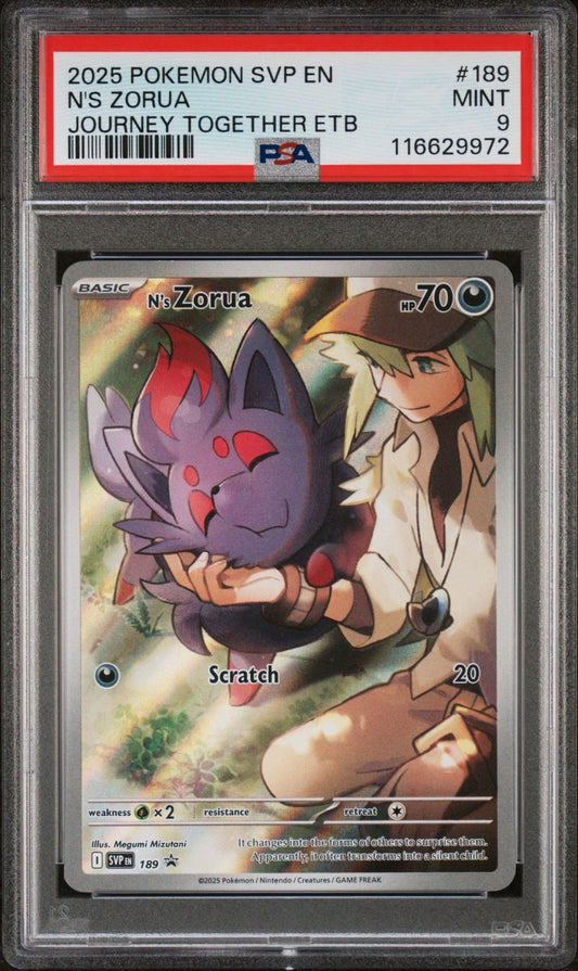 2025 POKEMON SVP EN-SV POKEMON CENTER ETB BLACK STAR PROMO #189 N'S ZORUA PSA 9