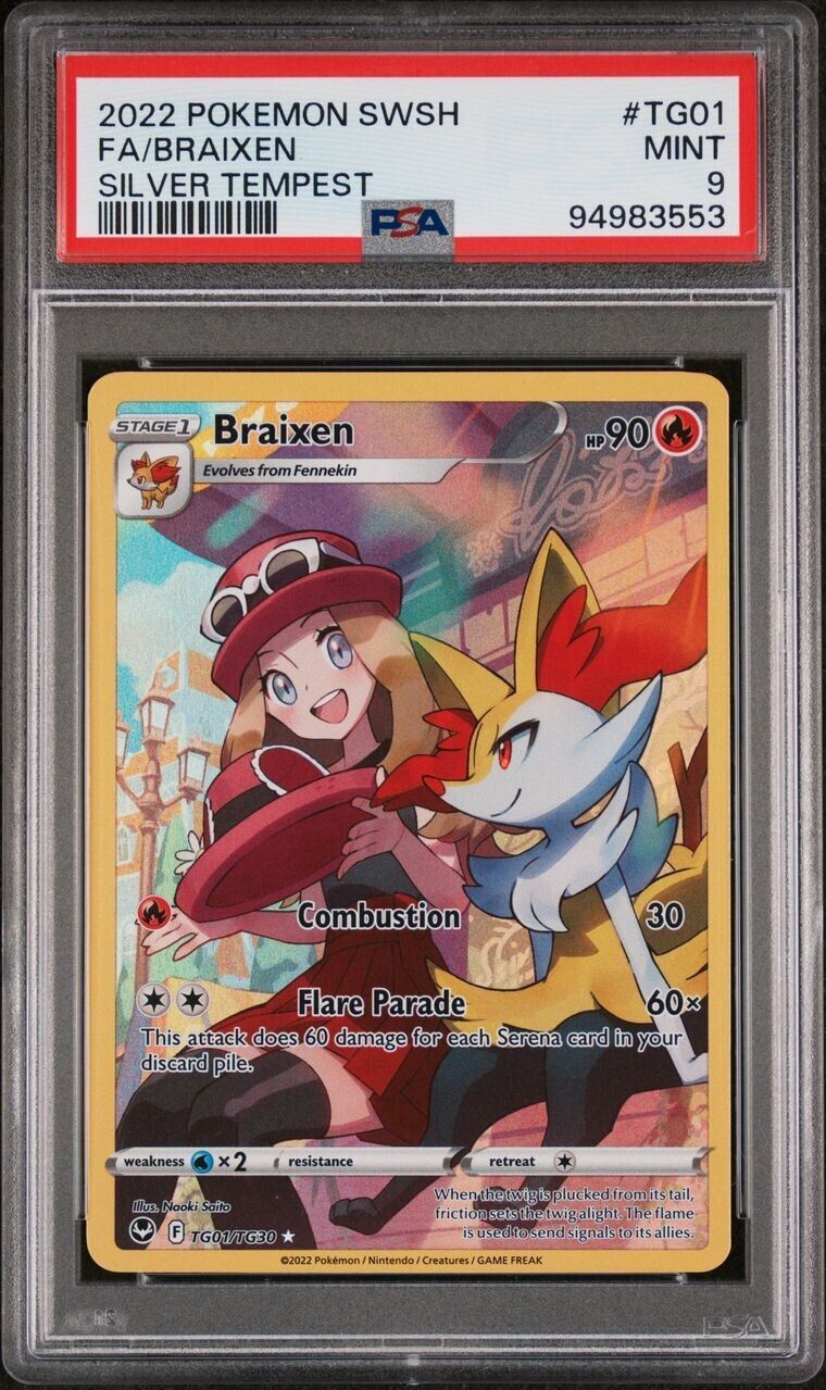 2022 POKEMON SWORD & SHIELD SILVER TEMPEST #TG01 FULL ART/BRAIXEN PSA 9