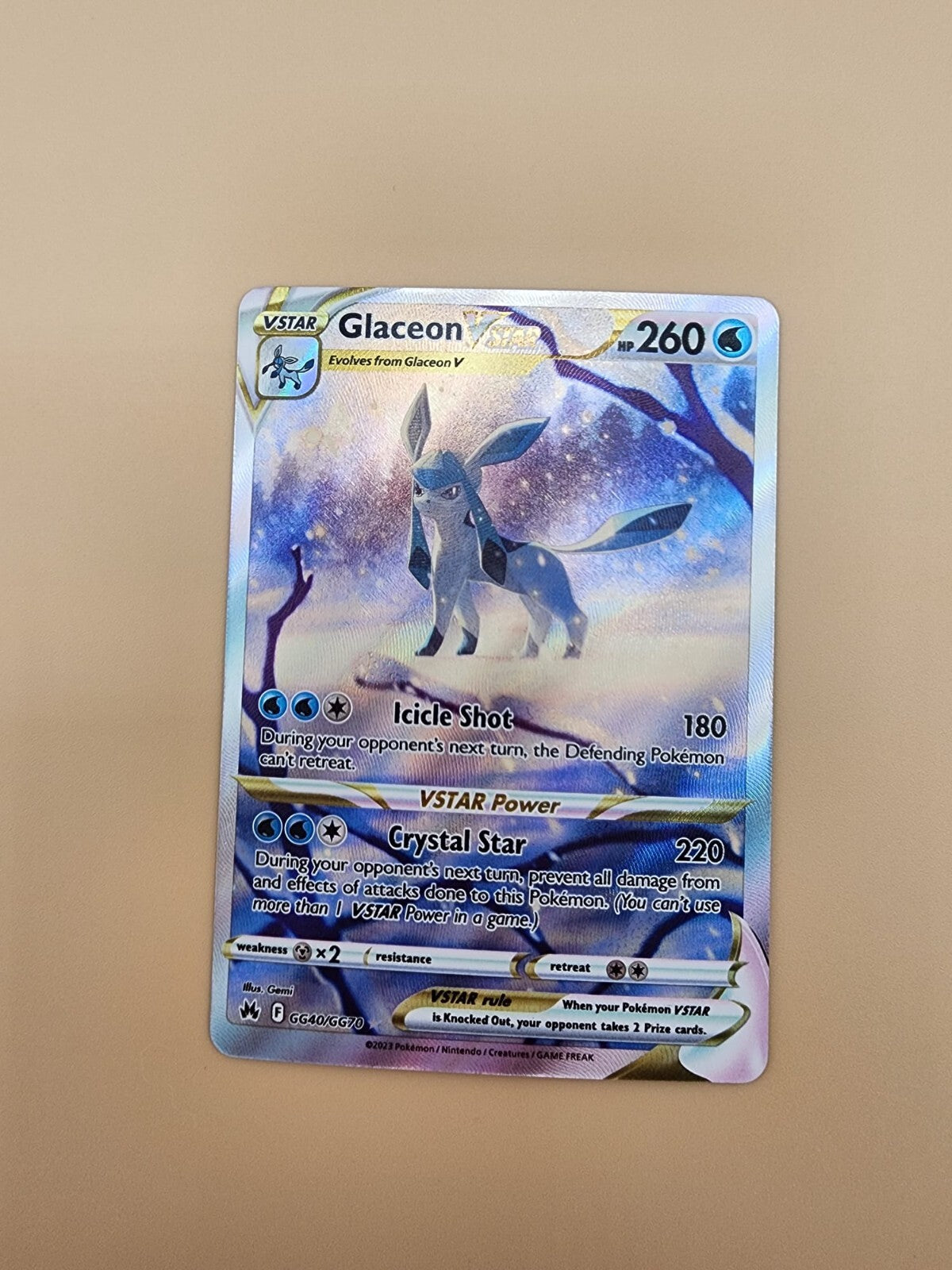 Glaceon VSTAR GG40/GG70 Crown Zenith: Galarian Gallery Holo NM