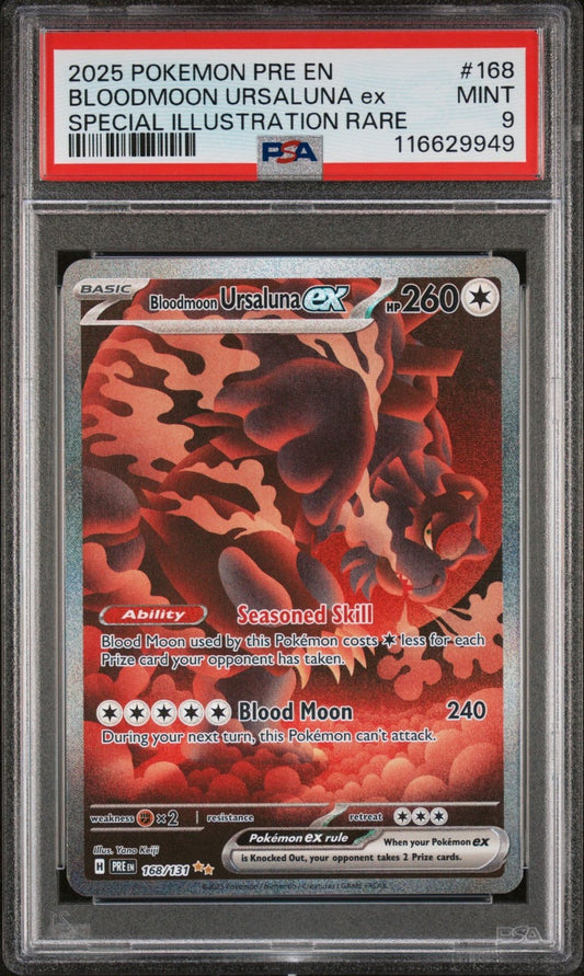 2025 POKEMON PRE EN-PRISMATIC EVOLUTIONS #168 BLOODMOON URSALUNA EX PSA 9