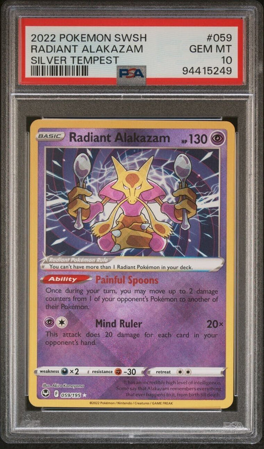 Pokémon TCG Radiant Alakazam - Silver Tempest 059/195 Psa Graded 10