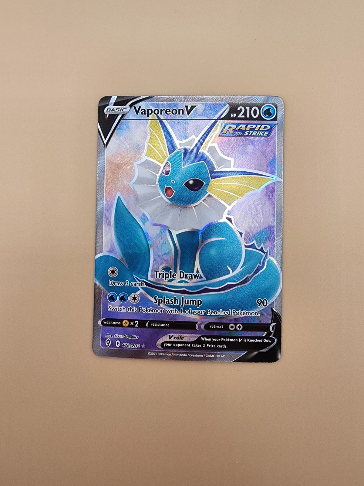 Vaporeon V (Full Art) 172/203 Swsh07: Evolving Skies Holov NM