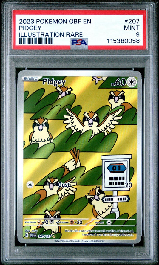 2023 POKEMON OBF EN-OBSIDIAN FLAMES 207 PIDGEY ILLUSTRATION RARE PSA 9