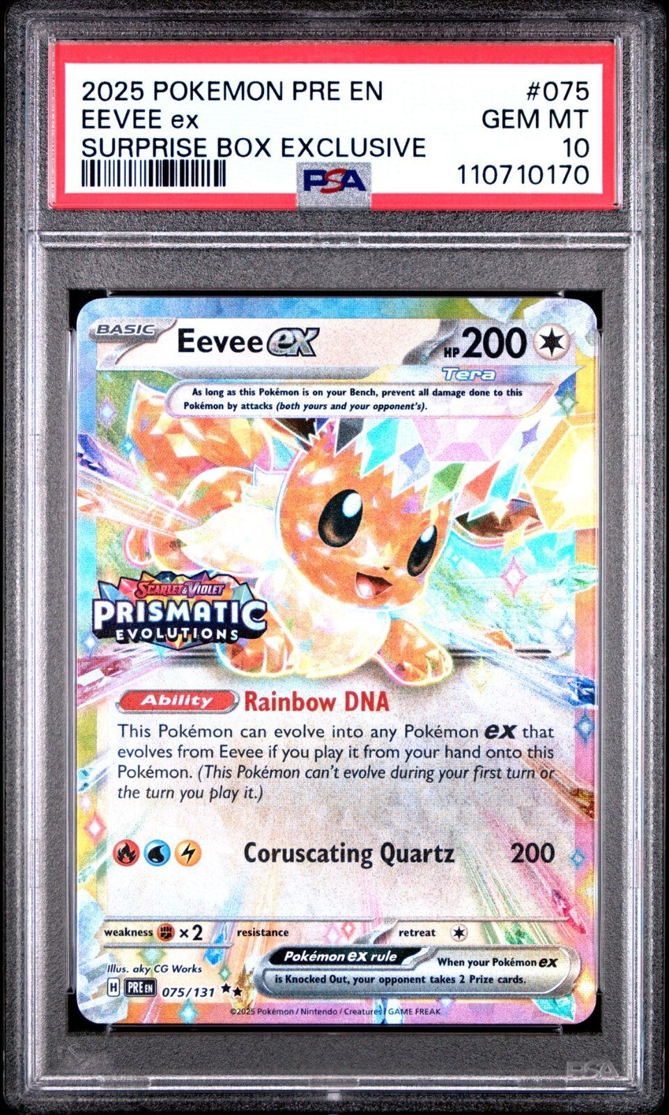 PSA 10 Eevee ex 075/131 Ultra Rare Holo Prismatic Evolutions PRE Pokemon Card