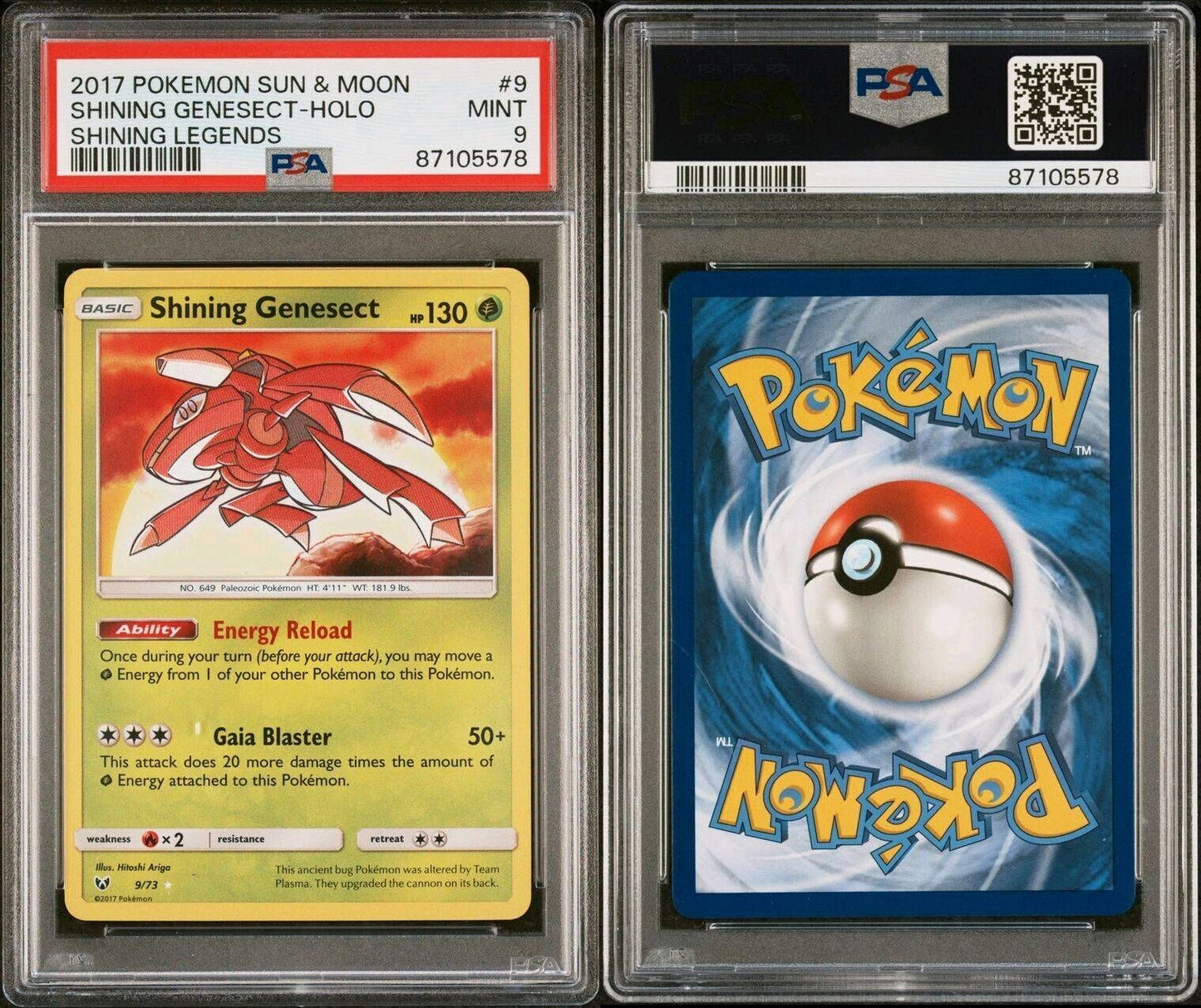 Pokémon Shining Genesect 9/73 Sun & Moon Shining Legends PSA 9 Mint