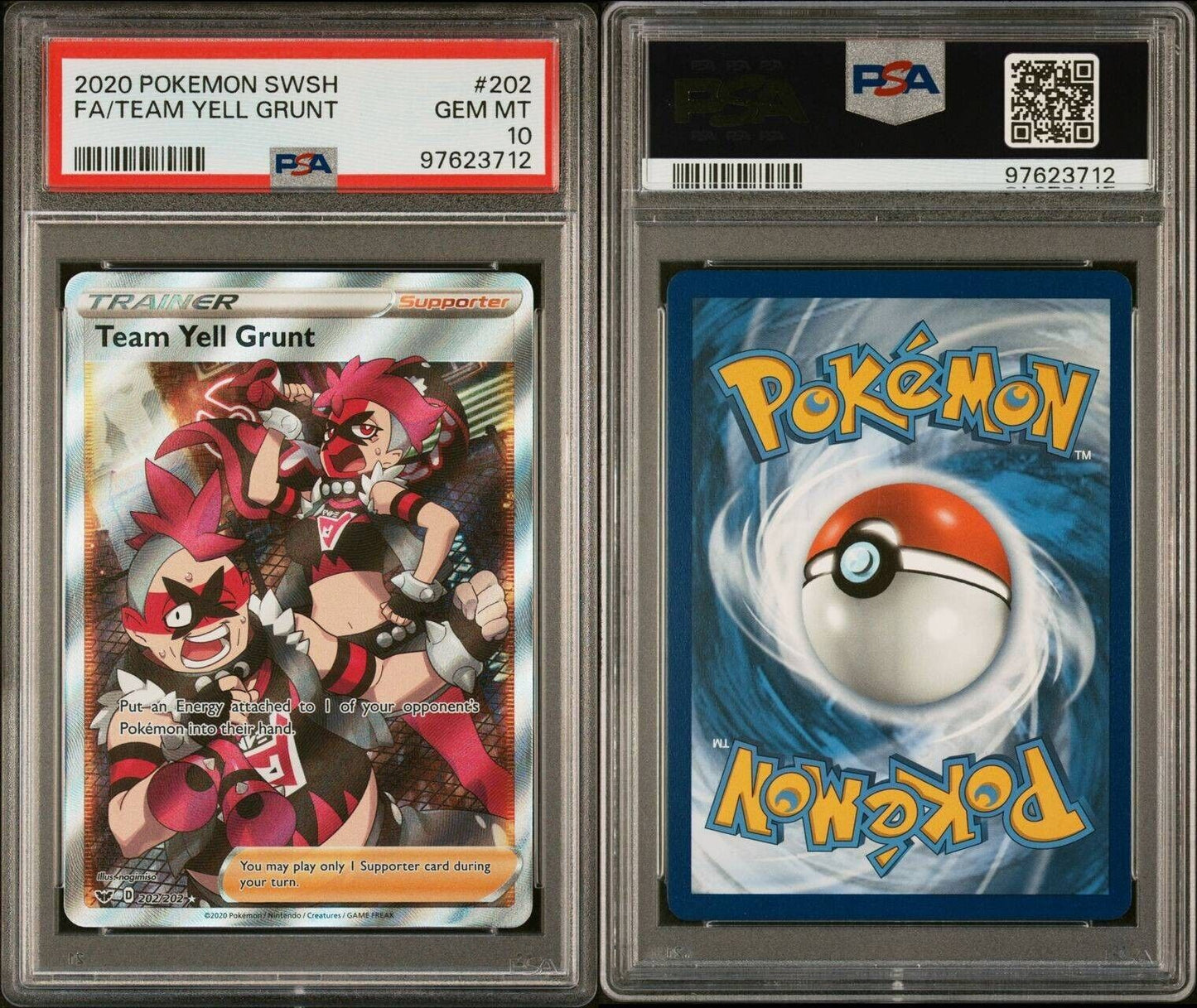 PSA 10 GEM MINT Team Yell Grunt 202/202 Sword Shield FA Ultra Rare Holo Pokémon