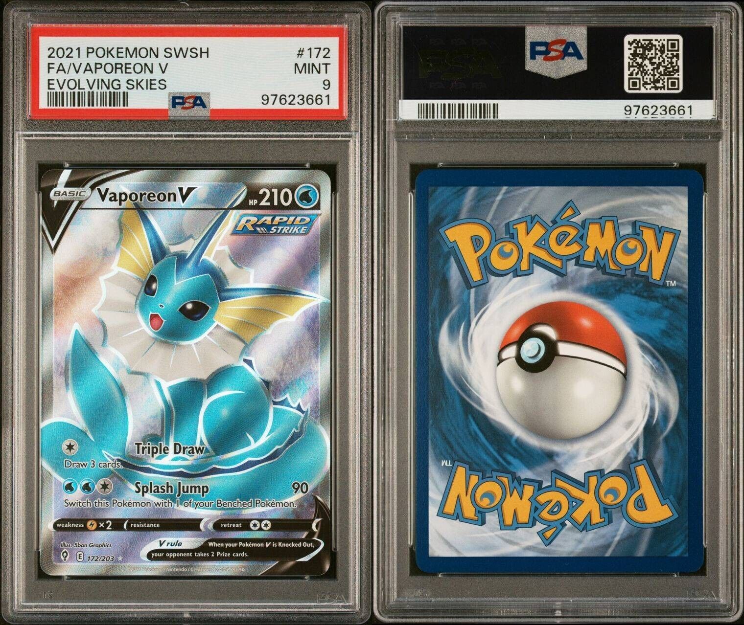 Vaporeon V (Full Art) 172/203 Swsh07: Evolving Skies Holo Psa 9