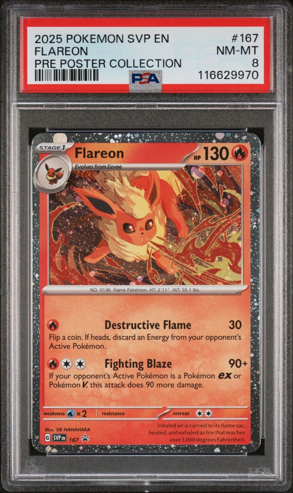 2025 POKEMON SVP EN-SV BLACK STAR PROMO 167 FLAREON PRISMATIC EVOLUTIONS PSA 8