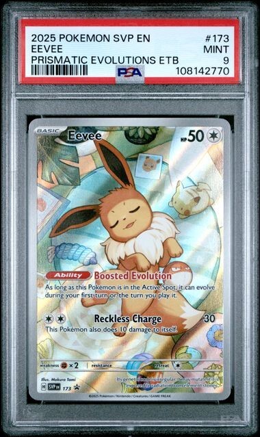 2025 POKEMON PRISMATIC EVOLUTIONS ELITE TRAINER BOX SVP EN-SV #173 EEVEE PSA 9