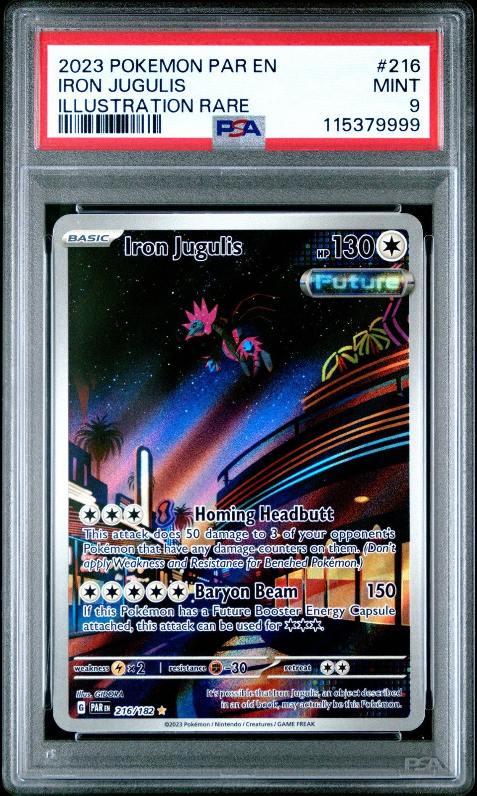2023 Pokemon Iron Jugulis 216/182 #216 Paradox Rift Illustration Rare PSA 9 Gem