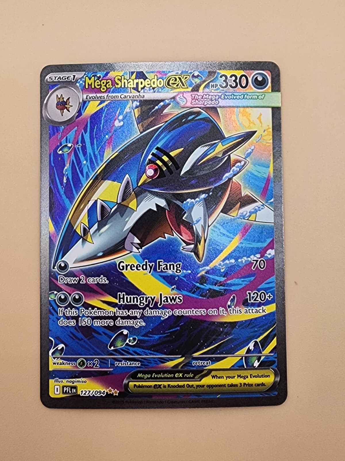 Mega Sharpedo ex 127/094 Special Illustration Rare Phantasmal Flames Pokemon NM