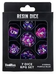 FanRoll 7 Dice Set 16mm "Greatest Hits" Eternal Purple/Blue box