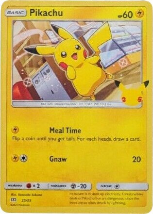Pikachu 025/025 25th Anniversary Holo Moderately Played (MP)