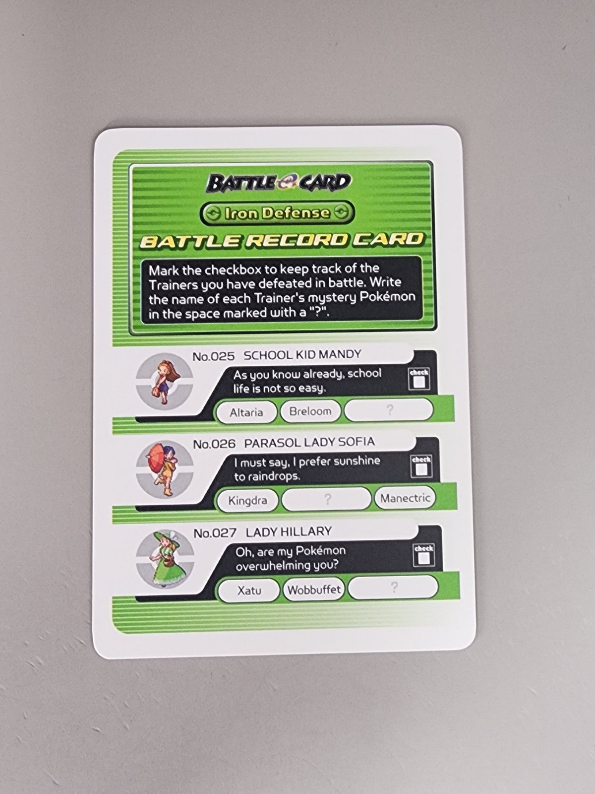 Iron Defense Battle Record Pokémon Game Boy Advance Battle E Reader Card RARE