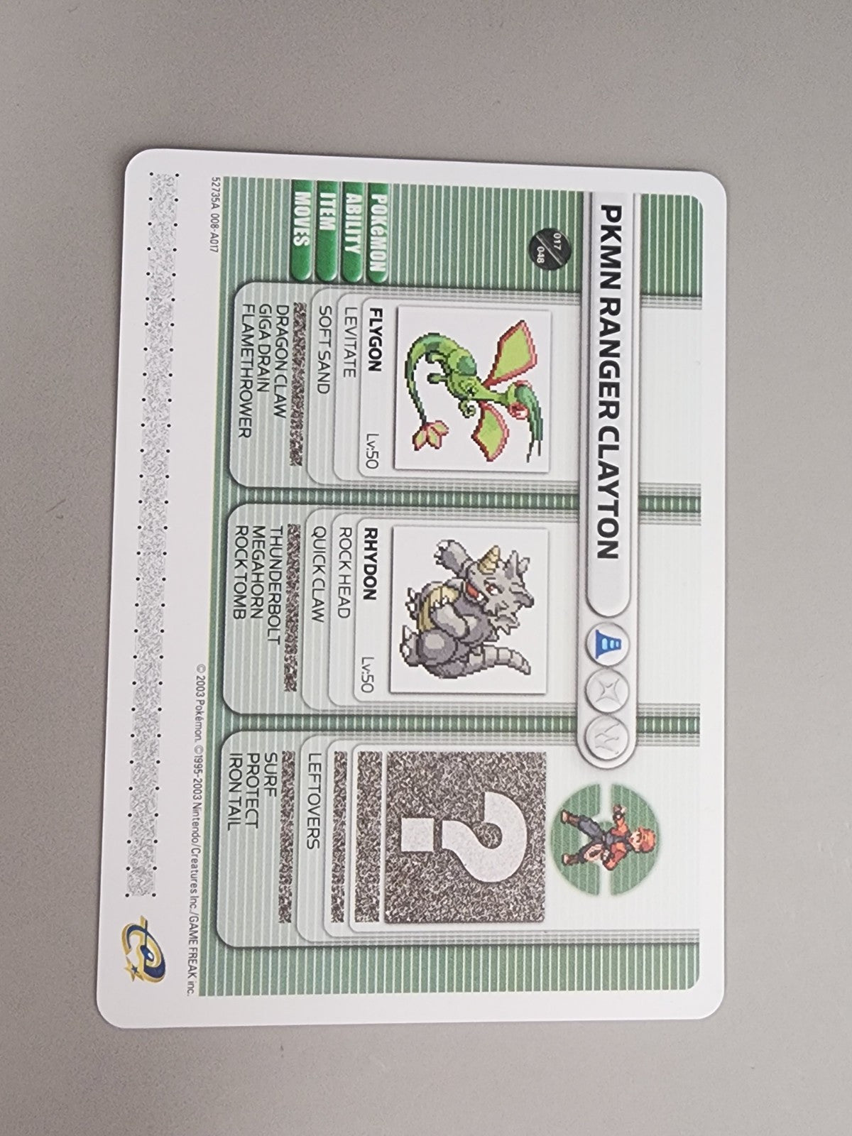 Pkmn Ranger Clayton GBABattle E-Reader Card Sapphire & Ruby 2003 Nintendo