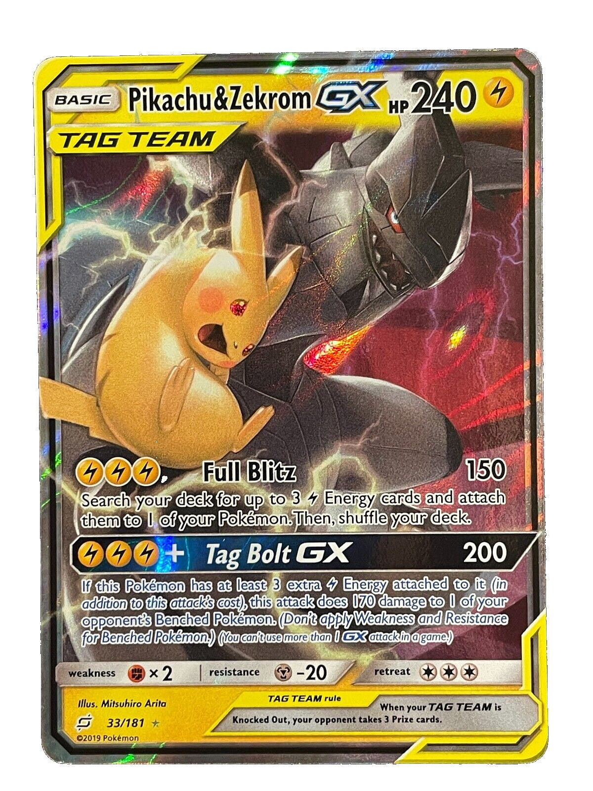 Pikachu & Zekrom GX 33/181 Sm-Team Up Holo Near Mint NM