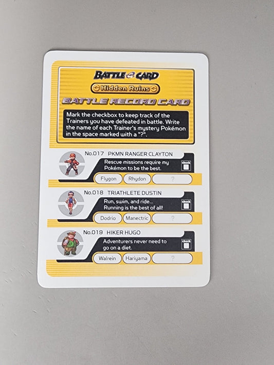 Pokemon Ruby and Sapphire E-Reader Cards Hidden Ruins Battle Record Card