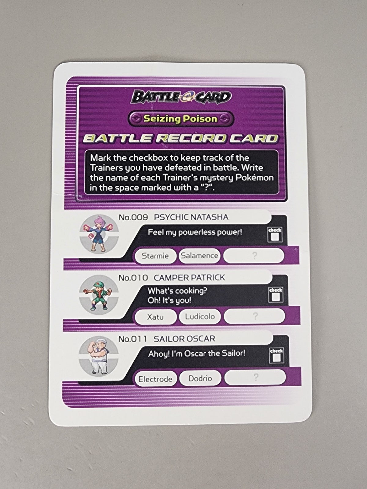 Pokemon Battle E-Reader Seizing Poison Battle Record Card