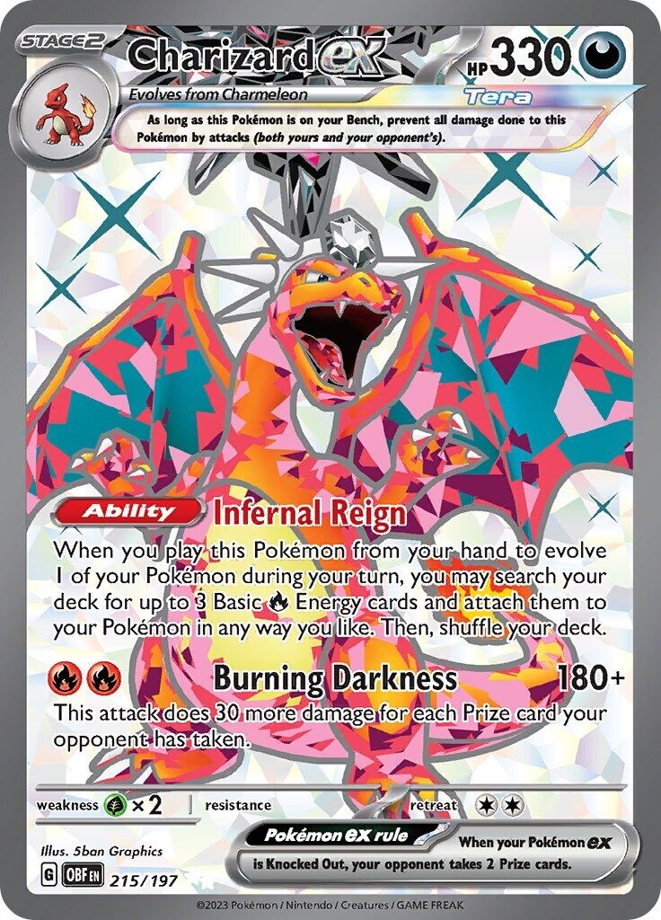 2023 POKEMON OBF EN-OBSIDIAN FLAMES 215 CHARIZARD EX ULTRA RARE PSA 8