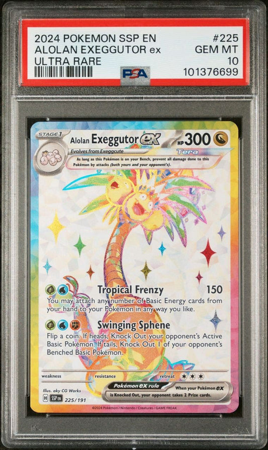 2024 Alolan Exeggutor ex 225/191 Ultra Rare Pokemon Surging Sparks PSA 10