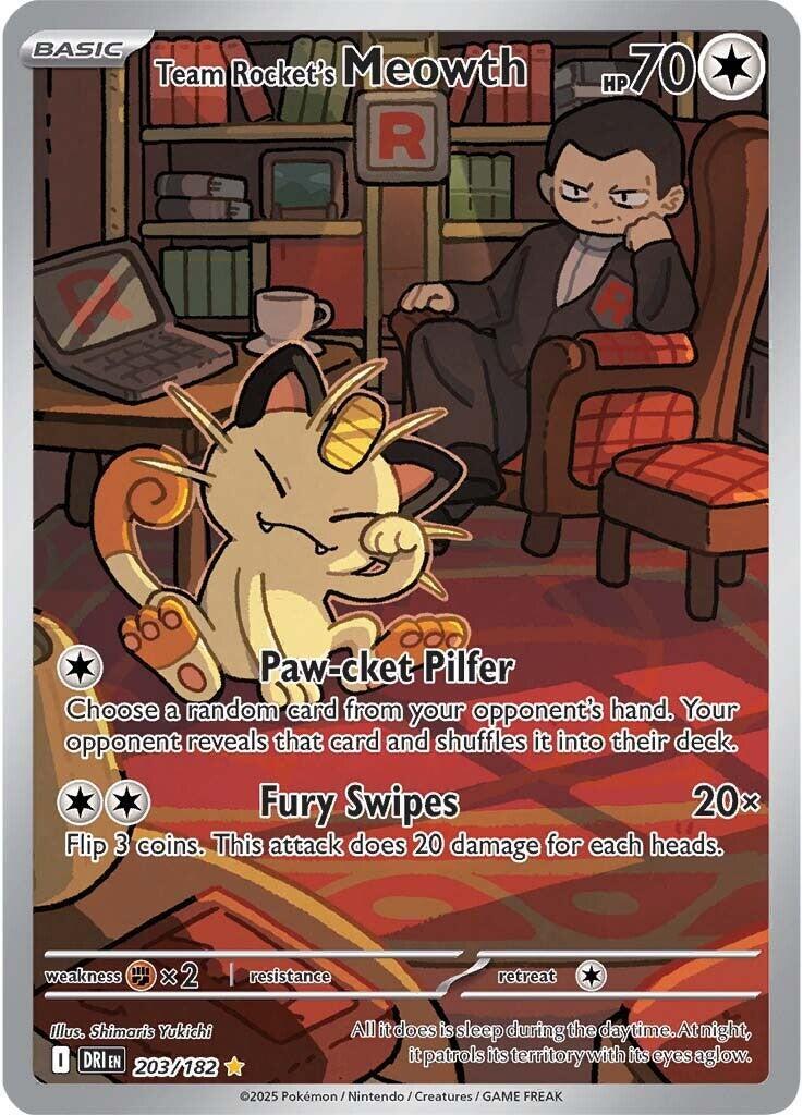 2- Team Rocket's Meowth 203/182 Sv10: Destined Rivals NM Holo
