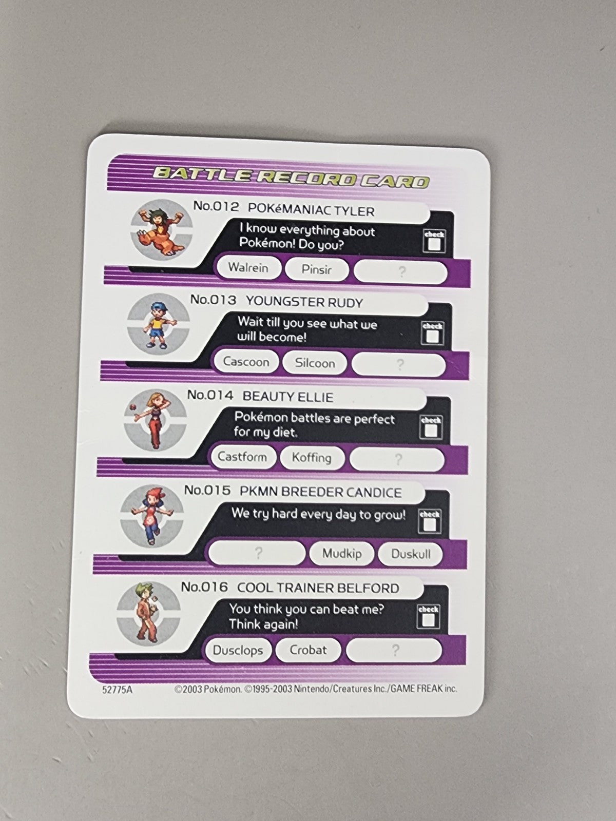 Pokemon Battle E-Reader Seizing Poison Battle Record Card