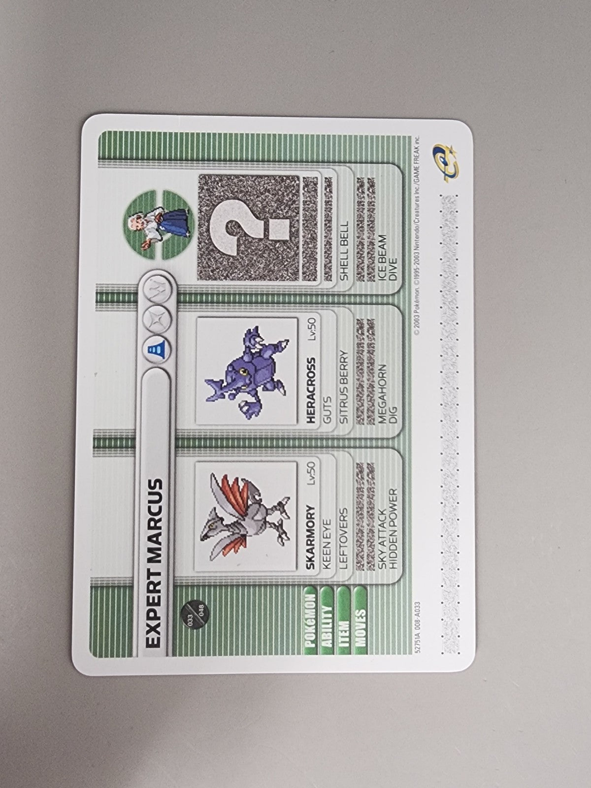 Expert Marcus 2003 Pokémon Game Boy Advance Battle E Reader Card