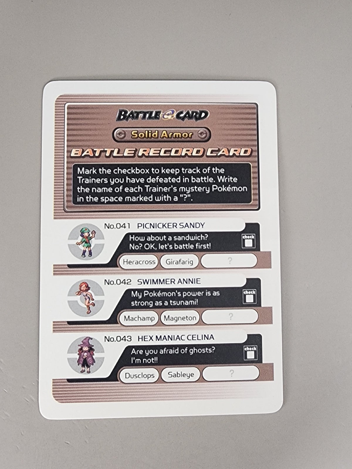 Pokemon Battle E-Reader Solid Armor Battle Record Card Excellent 