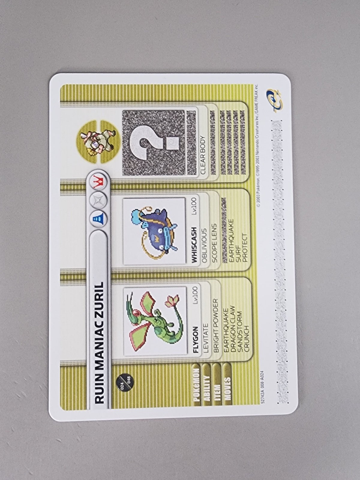 Ruin Maniac Zuril 2003 Pokémon Game Boy Advance Battle E Reader Card