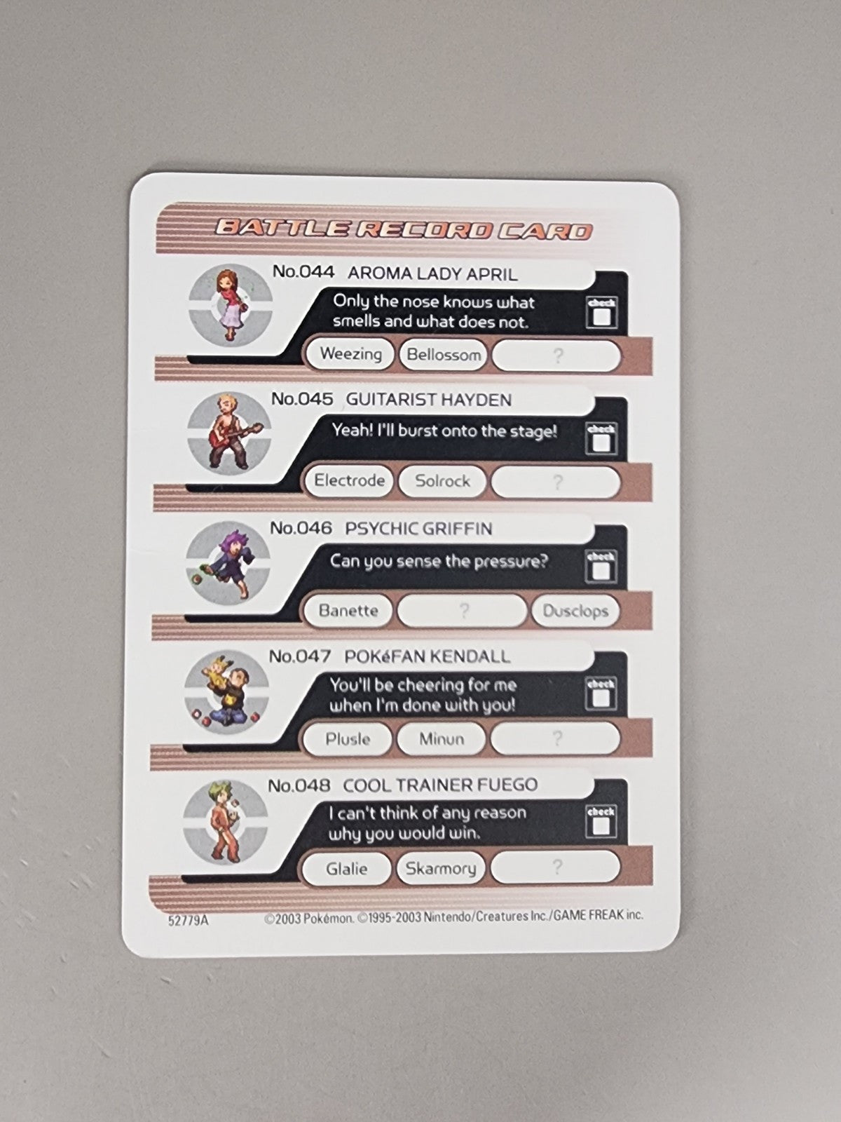 Pokemon Battle E-Reader Solid Armor Battle Record Card Excellent 