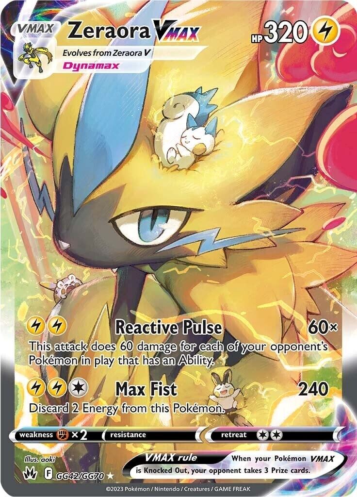 Zeraora VMAX GG42/GG70 Crown Zenith: Galarian Gallery Holo Near Mint (NM)